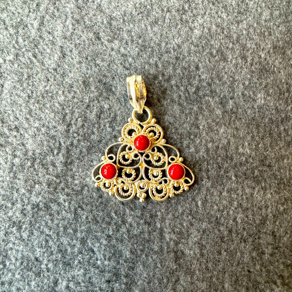 Sterling silver filigree with red coral necklace coral pendant handmade necklace